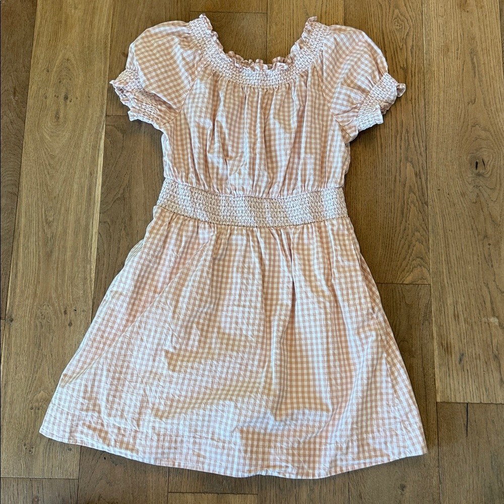 J Crew Smocked Puff-Sleeve Poplin Dress in Gingham - S